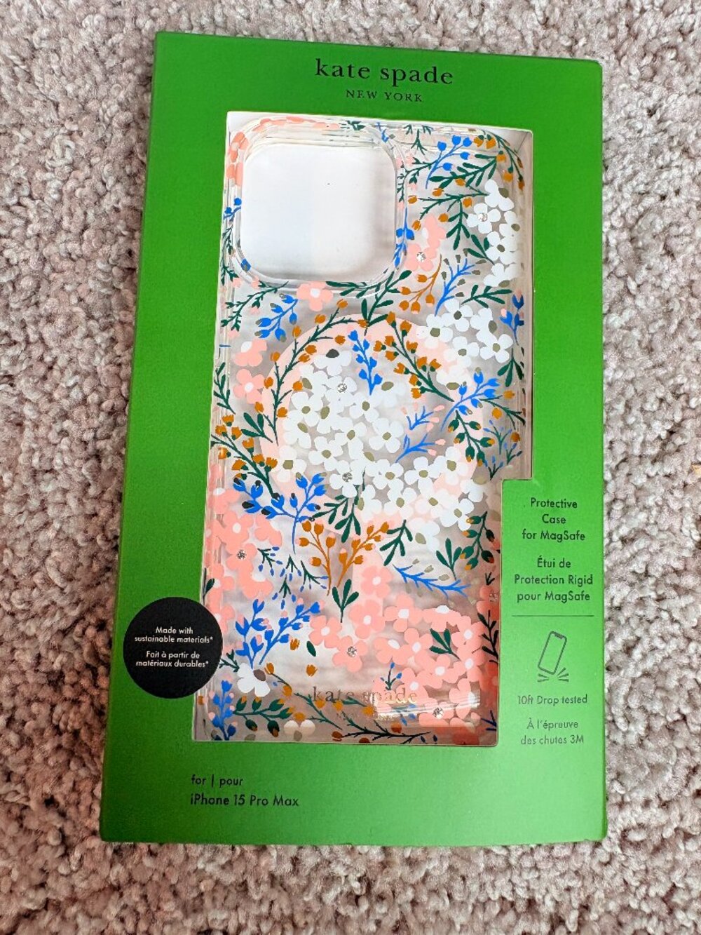 Kate Spade Clear Floral iPhone 15 Pro Max Case MagSafe New With Tags